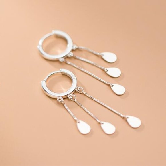 925 Sterling Silver Chain Drop Hoop Earrings D8 - Picture 5 of 8